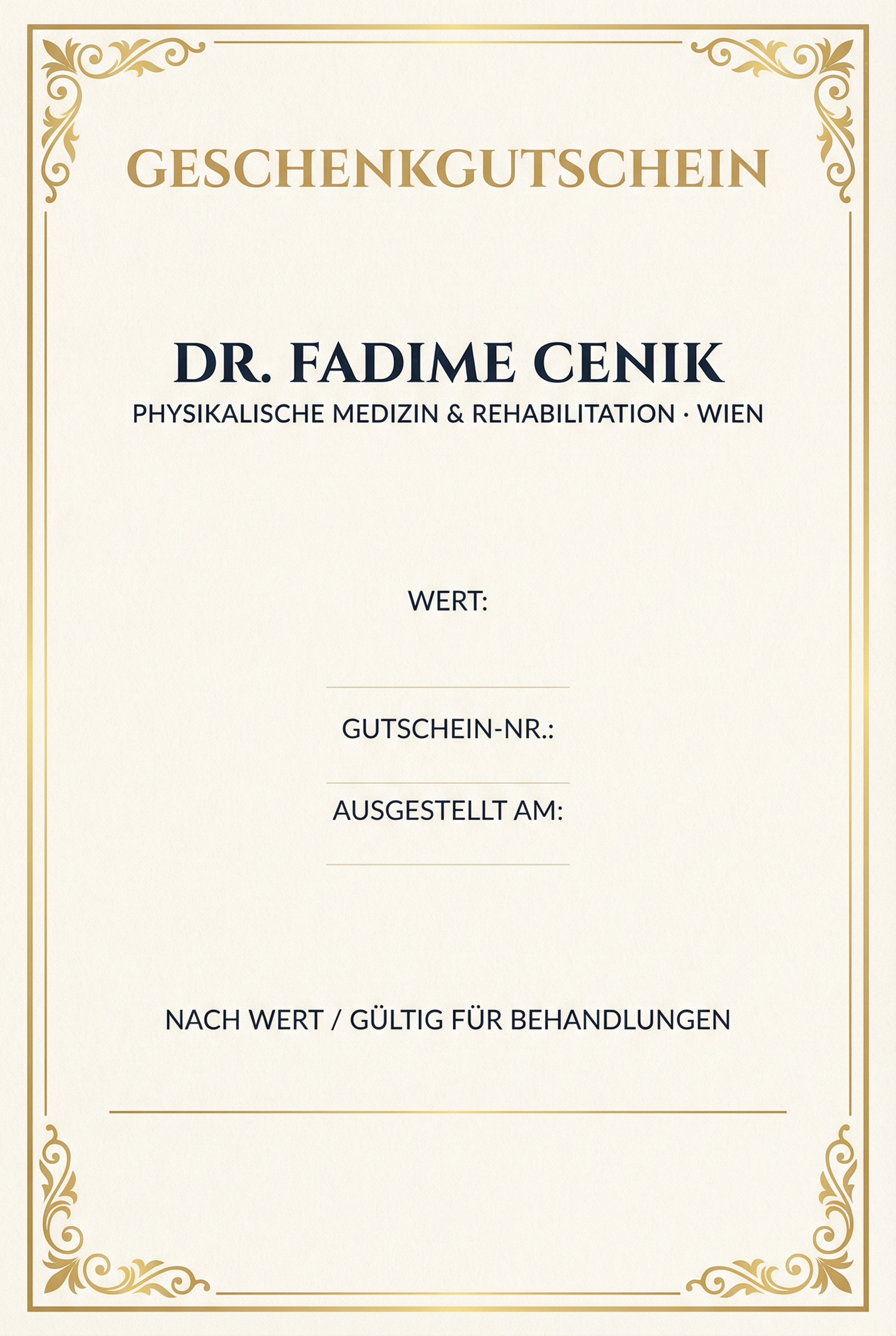 Geschenkgutschein – Dr. Fadime Cenik, Physikalische Medizin & Rehabilitation