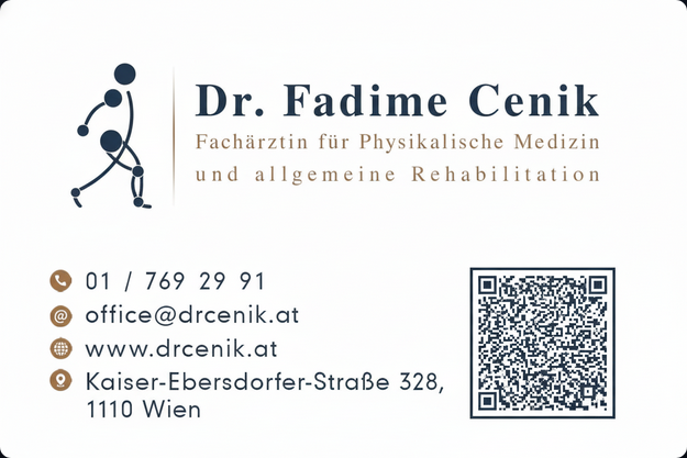 Visitenkarte Dr. Fadime Cenik mit Kontaktdaten und QR-Code